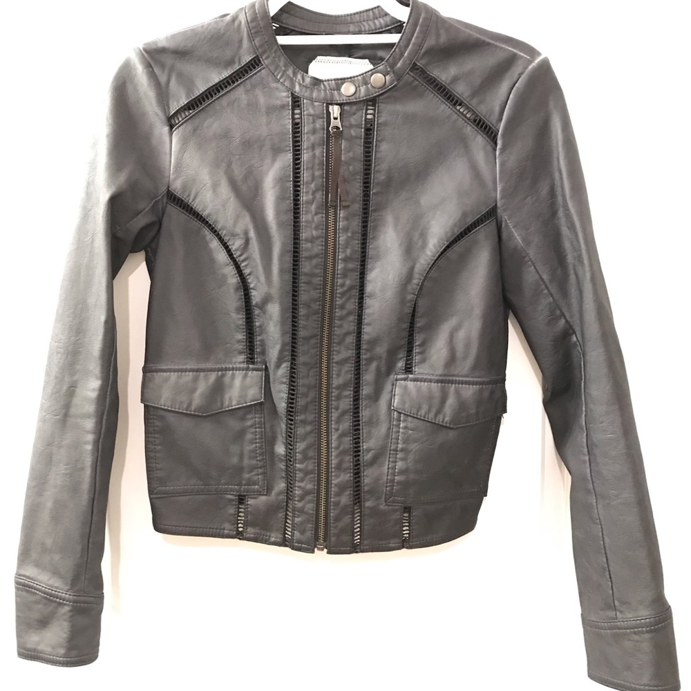 Charcoal grey feaux leather motorcycle jacket